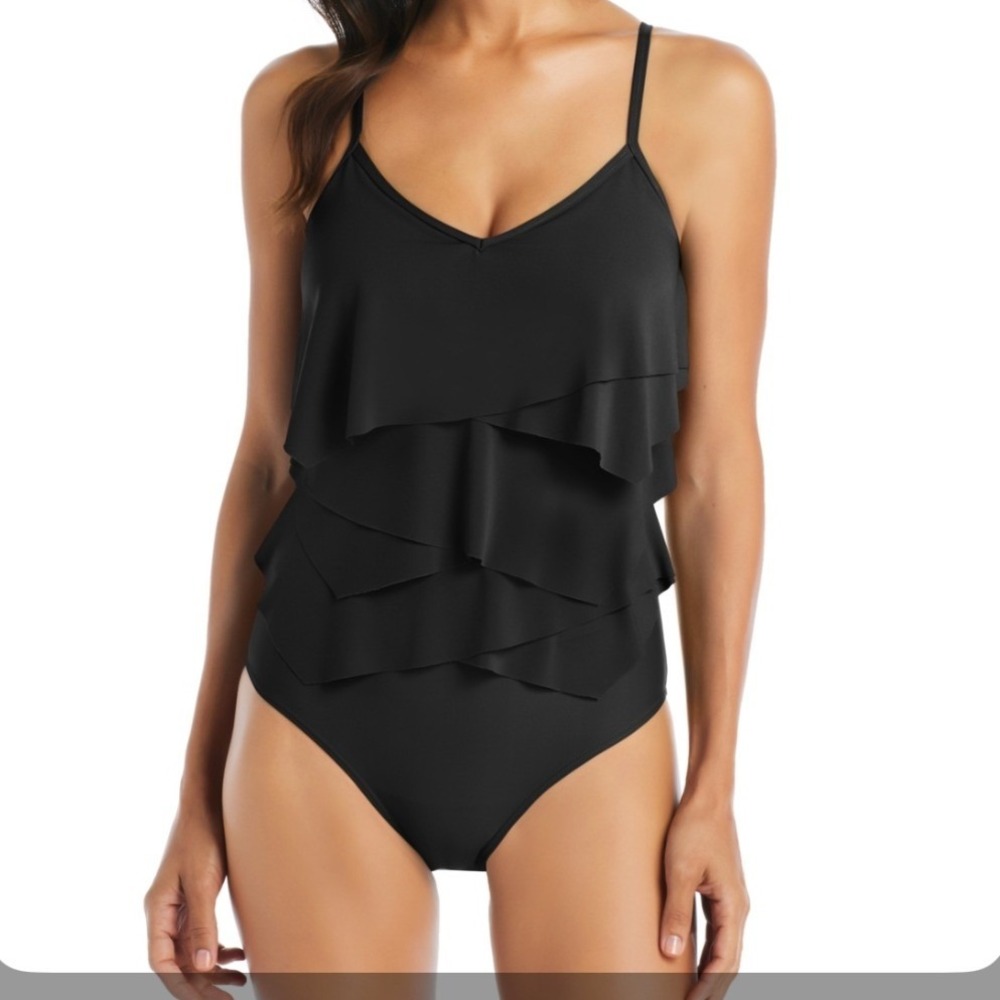 Beyond Control Solid Citizen Tiered One-Piece Swimsuit Black Size 12 $119MSRP